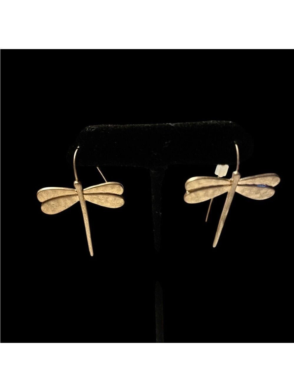 Dragonfly Earrings, Long Elegant Double-Wing Gold-Tone Pierced Earrings.